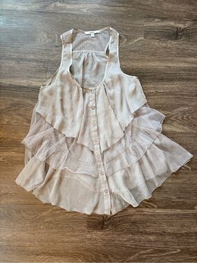 Papaya Y2K Coquette Sheer Lace Ruffle Tunic Top M